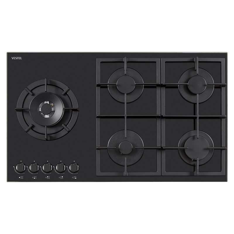 Vestel 5 burner black glass gas hob