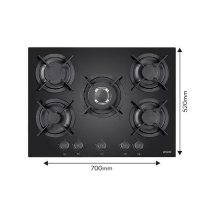 5 Burner Black Glass Gas Hob