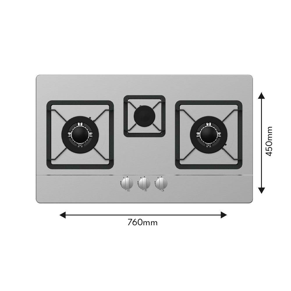 3 Burner Built-in Stainless Steel Hob – 80cm