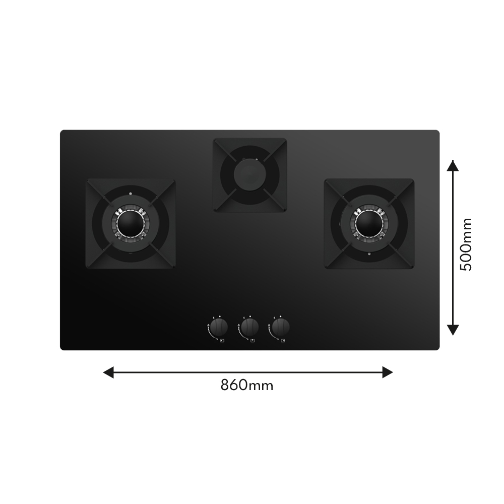 3 Burner Tempered Glass Hob – 90cm