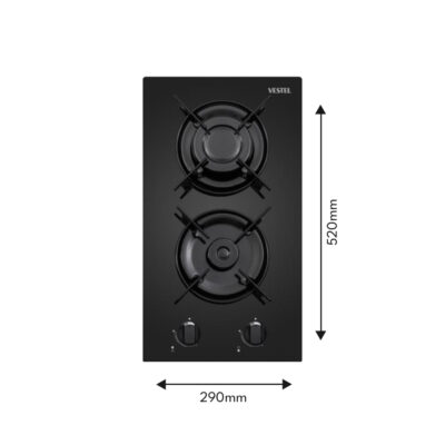 2 Burner Black Glass Gas Hob – 30cm