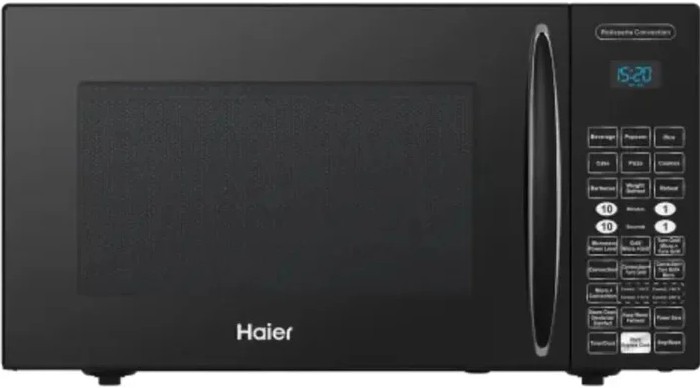 Haier black rotisserie convection microwave oven with multi-function panel — among the best microwave ovens in Pakistan for versatile cooking