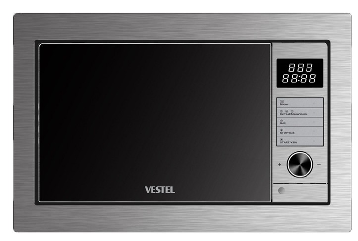Vestel stainless steel built-in microwave oven with knob control and dual display — top microwave oven in Pakistan for sleek kitchen setups